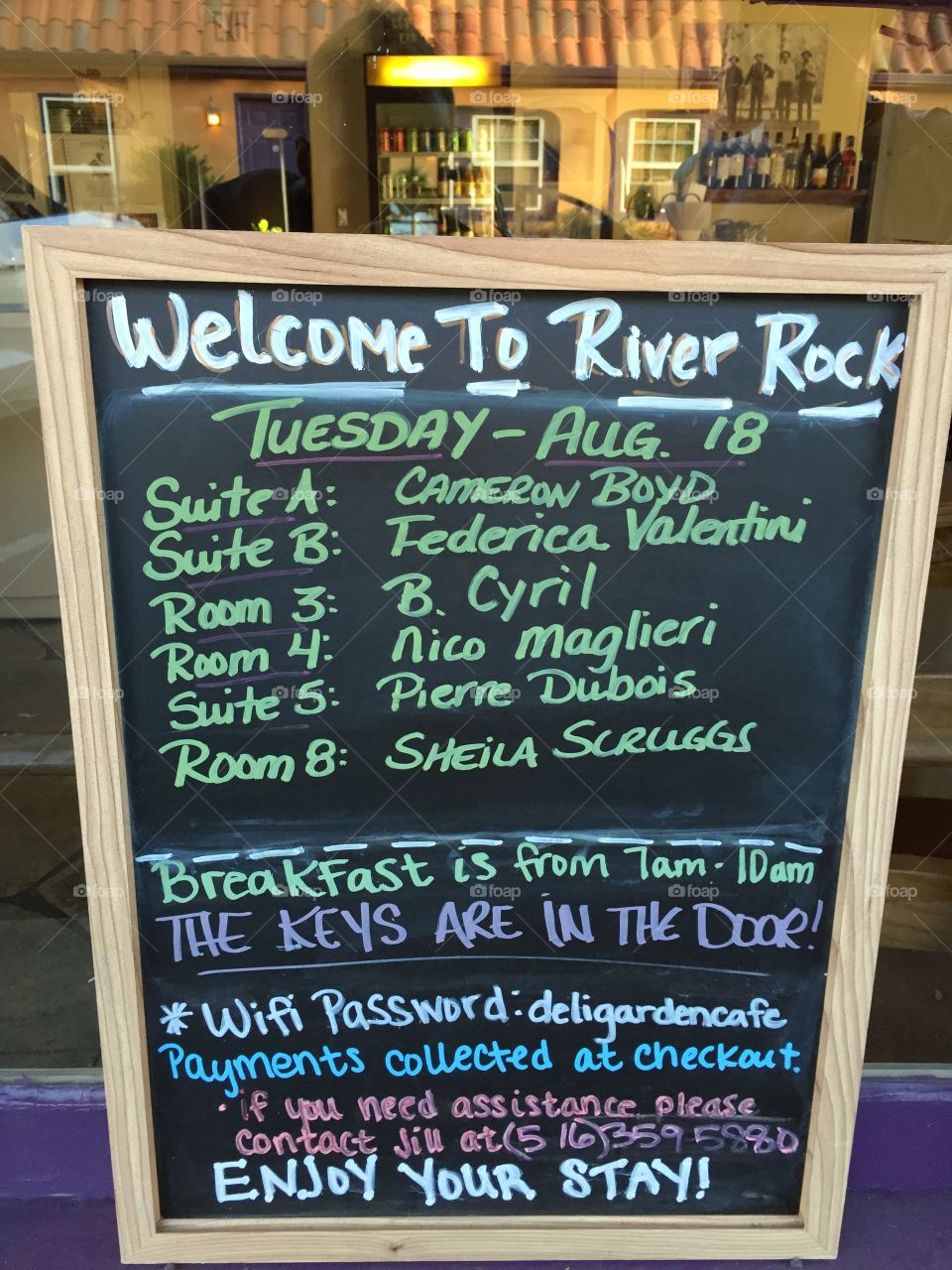 blackboard with names written above