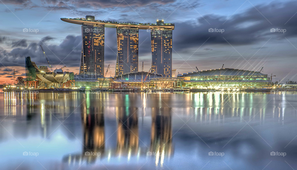 singapore morning skyline lights by paulcowell