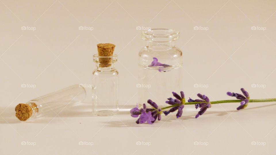 Glass jars with lavender flowers
