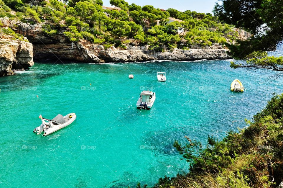 cala santanyi with boats and yachts on mallorca balearic island in Spain