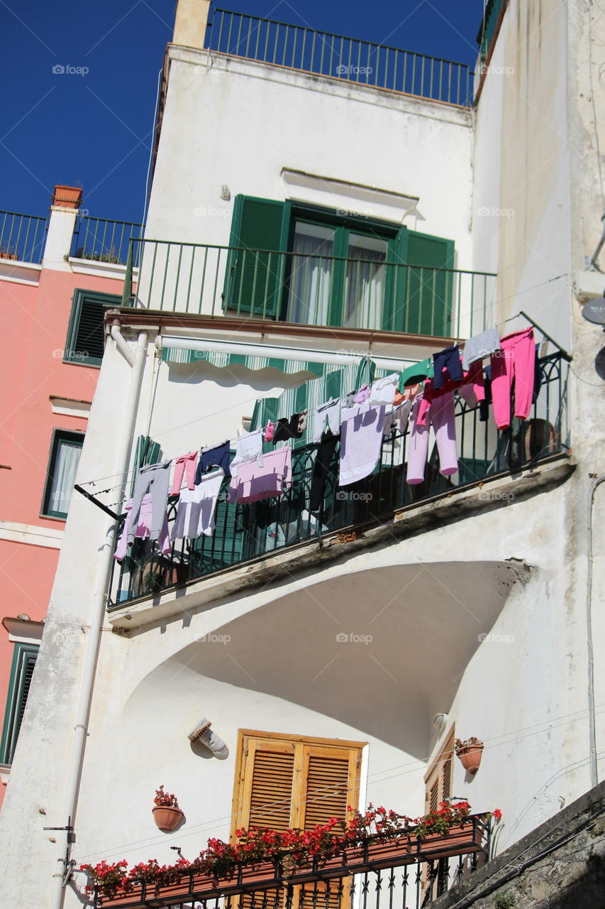 Drying cloths. Atrani,  Amalfi Coast,  Italy
