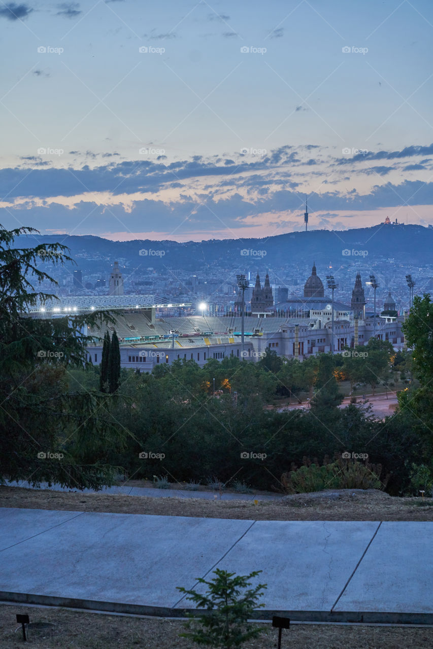 Barcelona. Vista cenital del Estadio Olímpico. 
