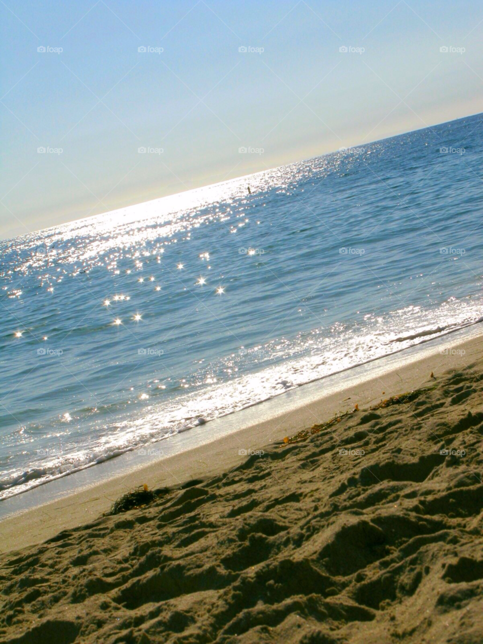 beach ocean sky blue by cagedheat