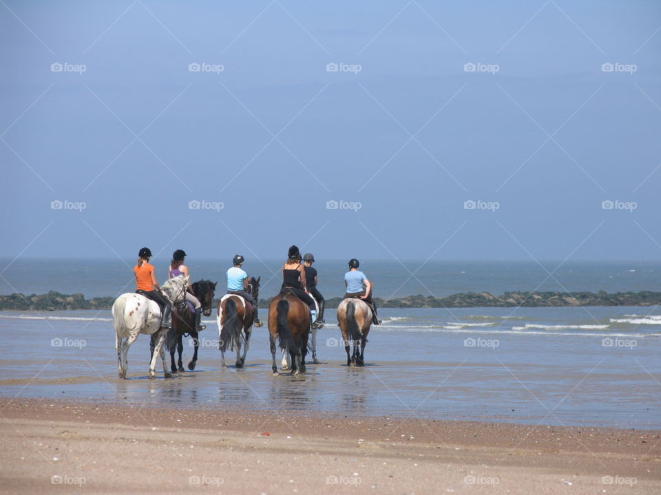 horse riding on the shore