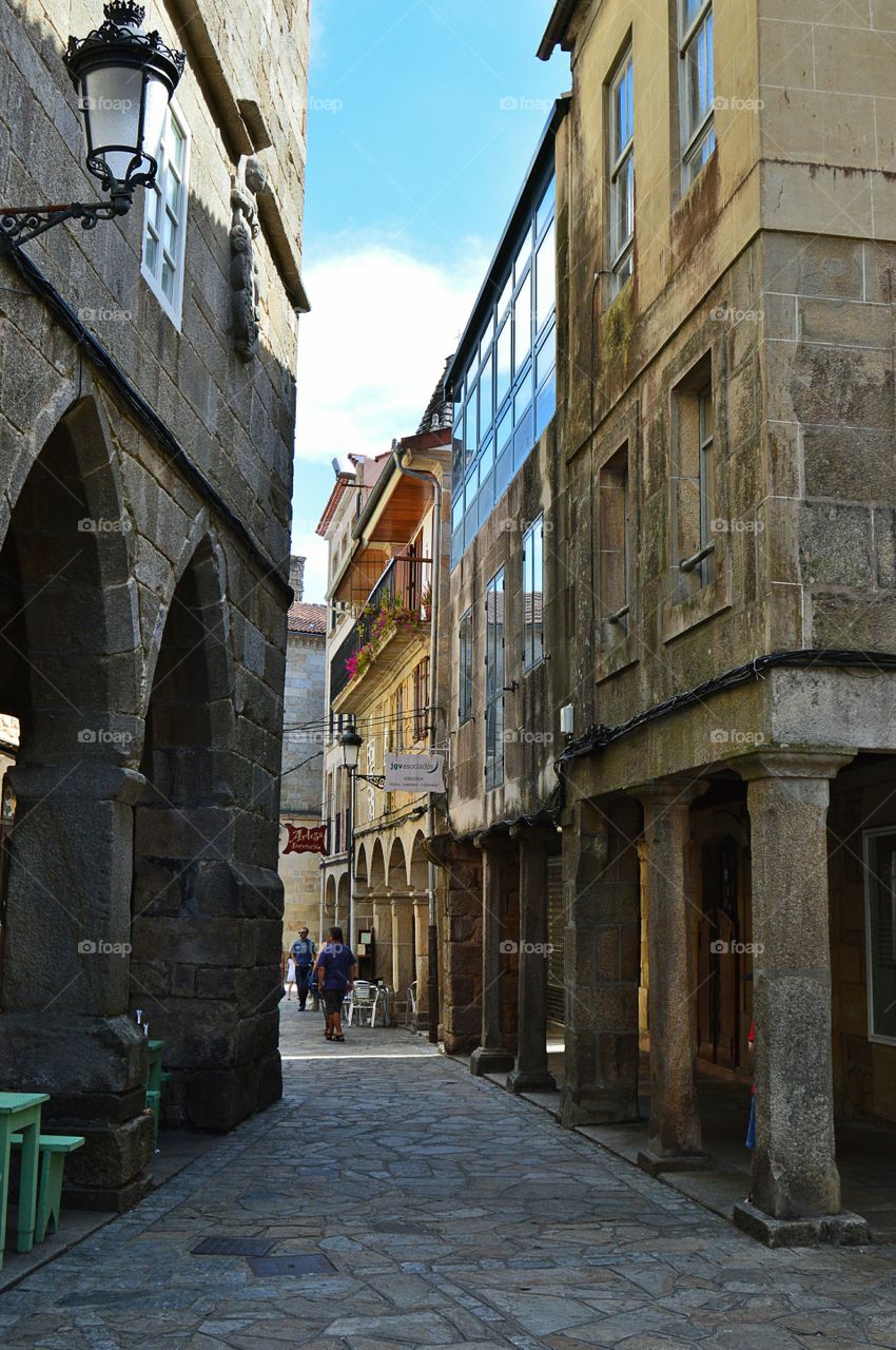 Typical street in Noia, Galicia, Spain.