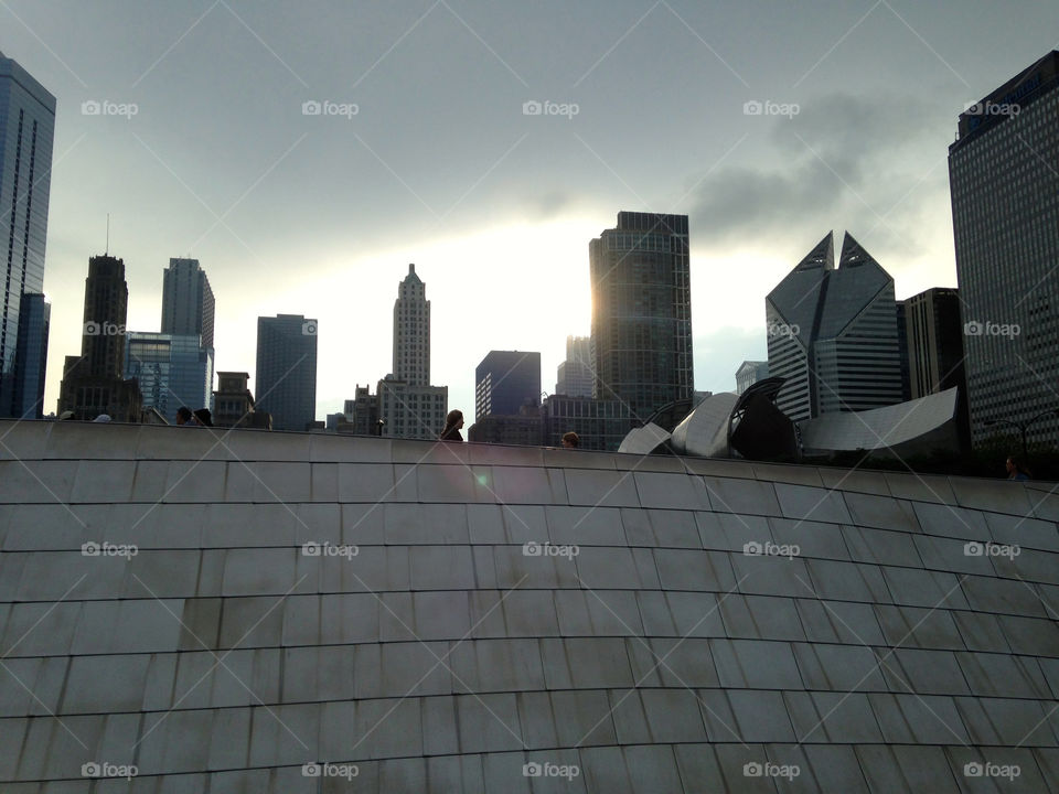 Chicago skyline behind a wall
