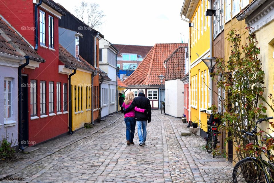 Old Couple On City Tour Around The Old Downtown Of Odense City