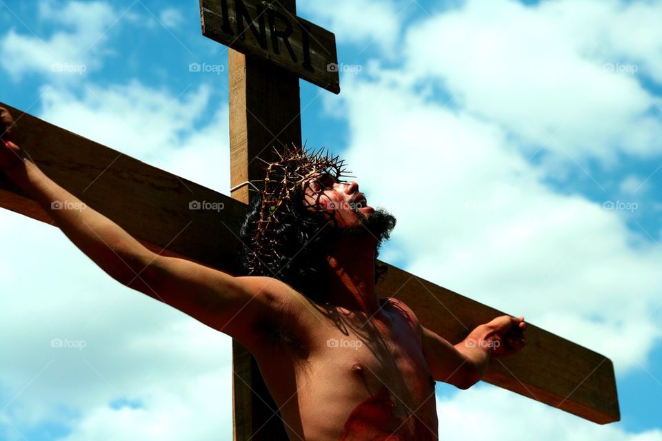 reenactment of the death of jesus christ on good friday during holy week in cainta, rizal, philippines, asia