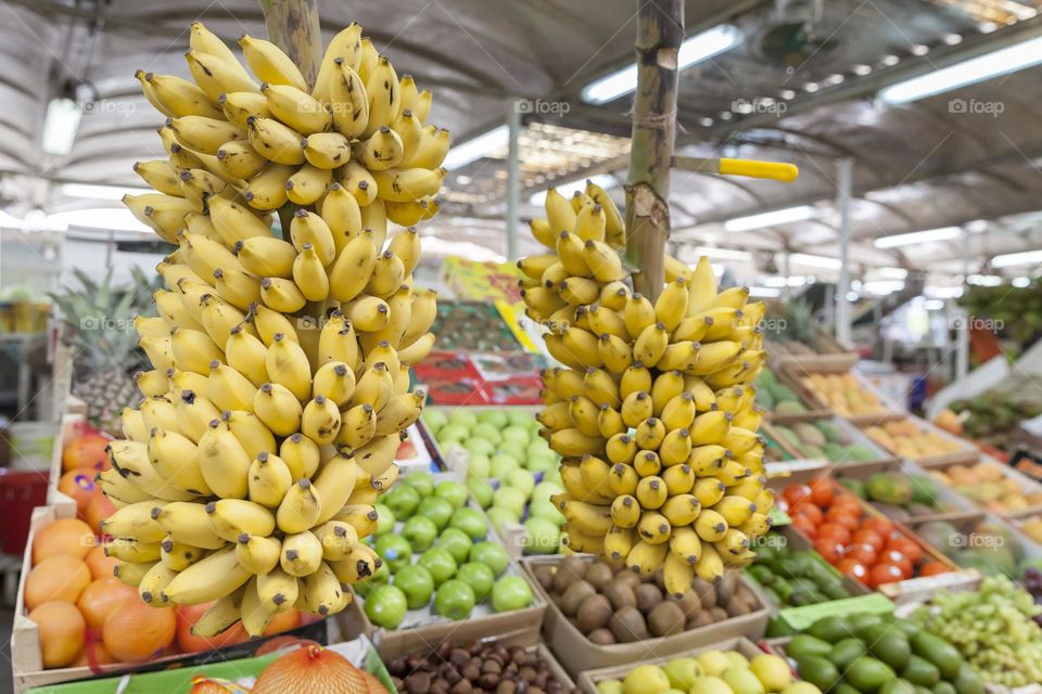 Bunch of ripe bananas at the market