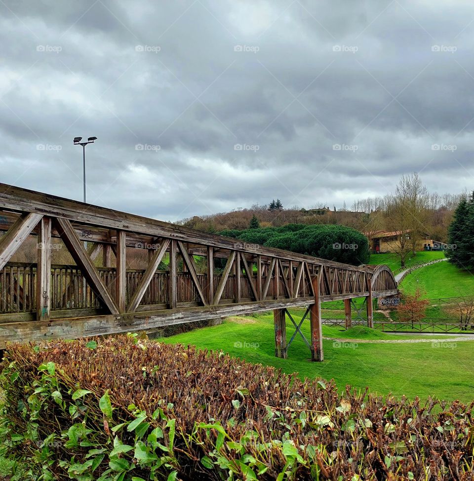 nice wooden bridge in the park
