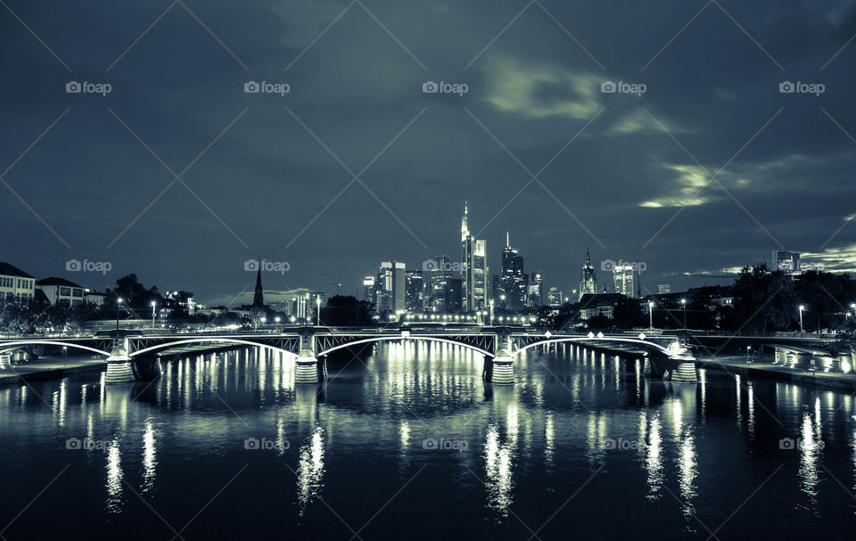 Frankfurt Skyline at Night - blue split toning