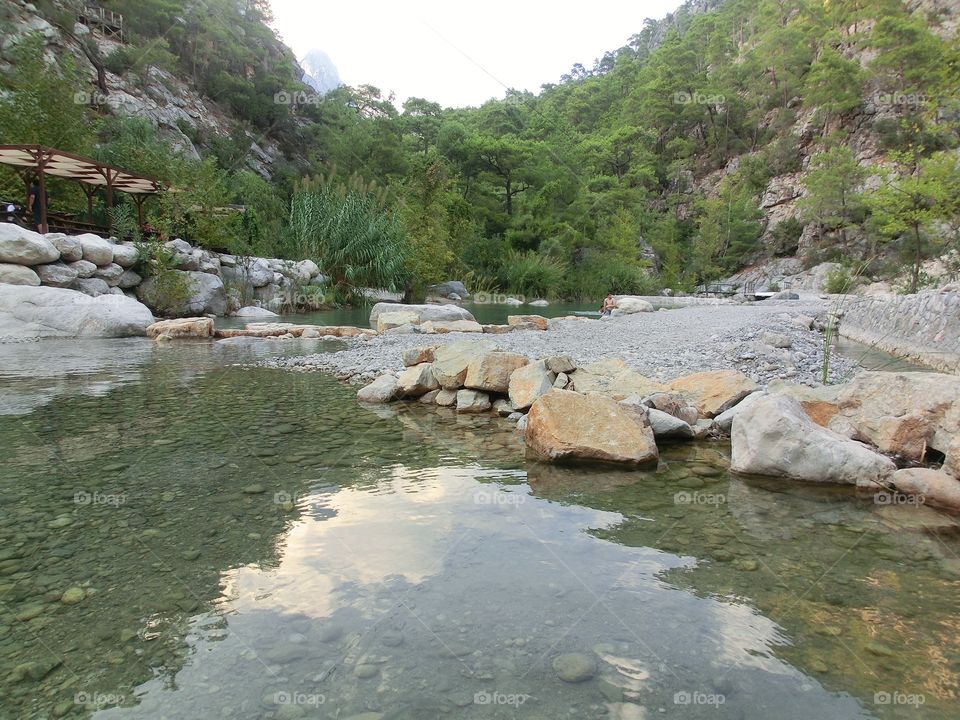 Calm mountain river. Turkey