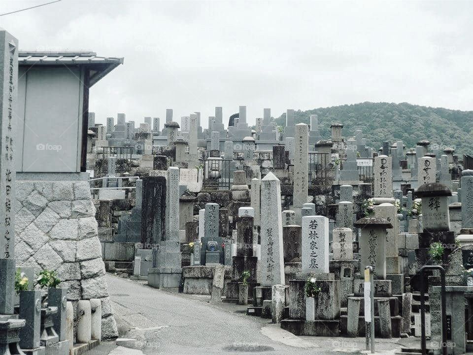 Grey Headstones in a Cemetery. Taken in Kyoto, Japan
