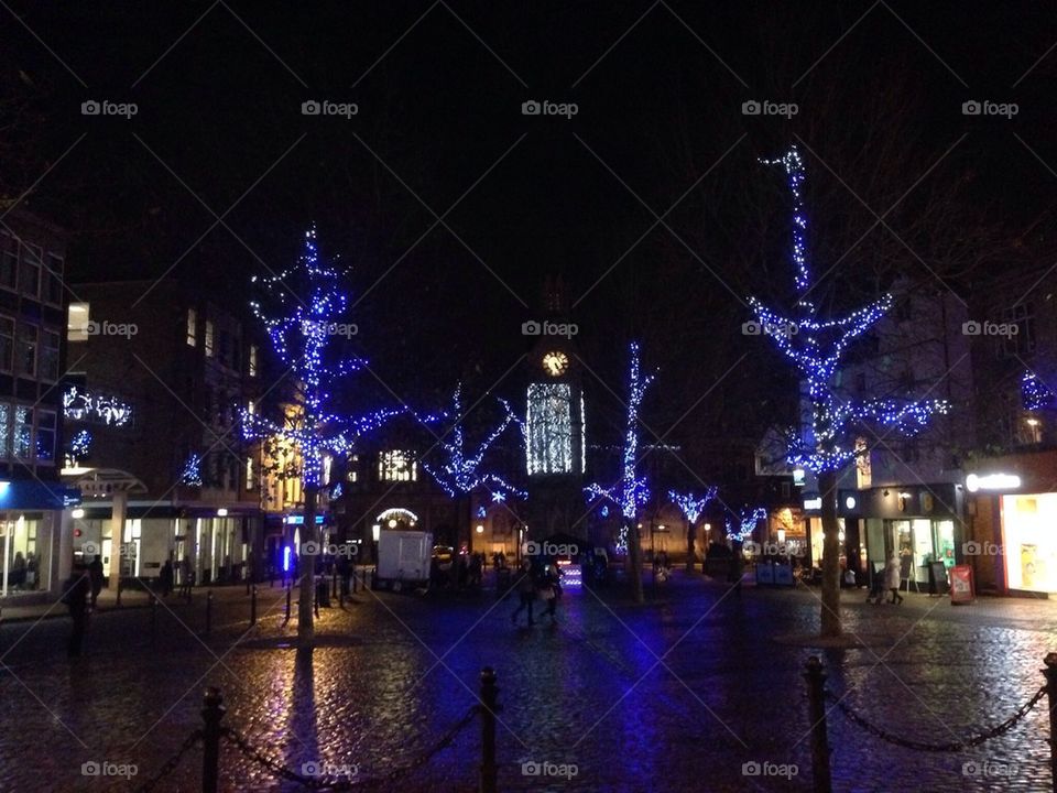 blue christmas night lights by jeanello