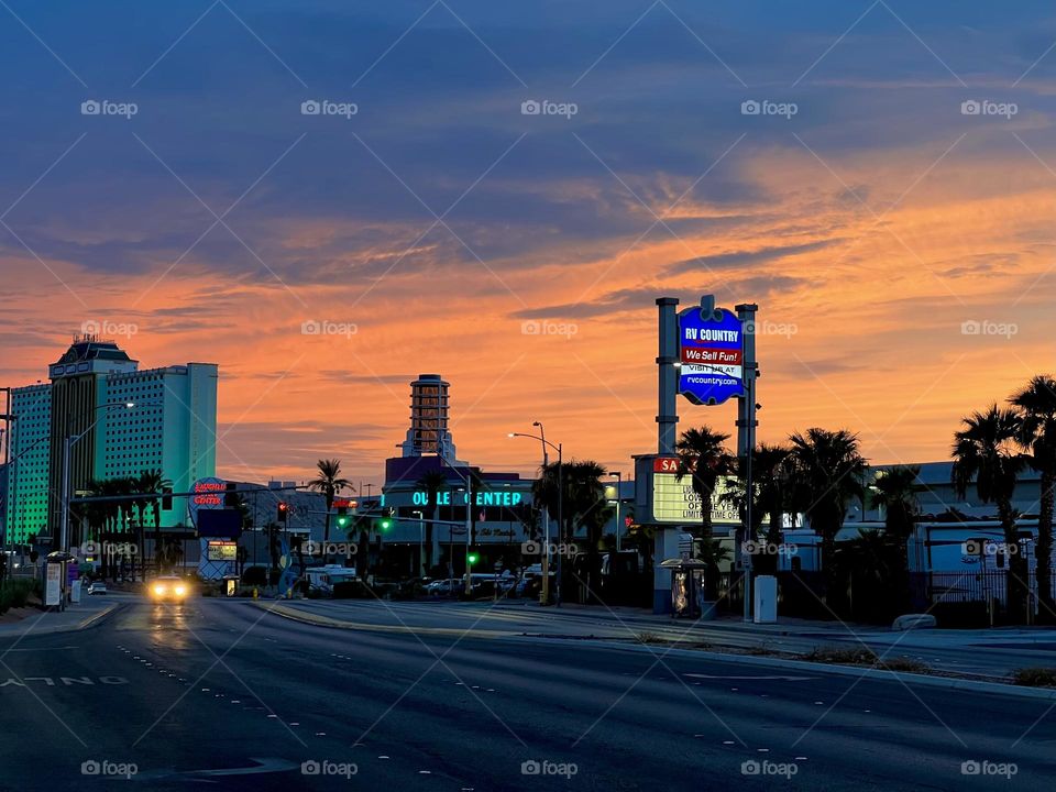 Beautiful sunset on Casino Drive in Laughlin Nevada 