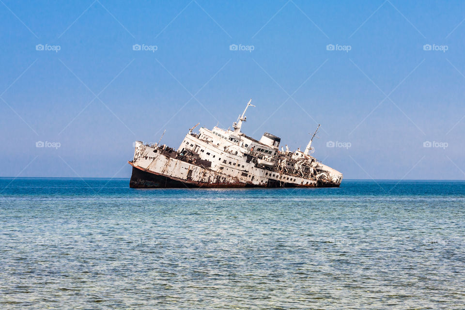 A shipwreck on the coral reef, Shoaiba Beach near Jeddah, Saudi Arabia