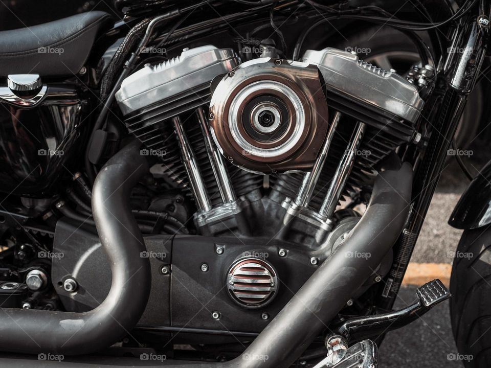 Close-up of a motorcycle engine