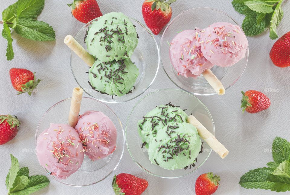 Strawberry & Mint ice cream desserts 