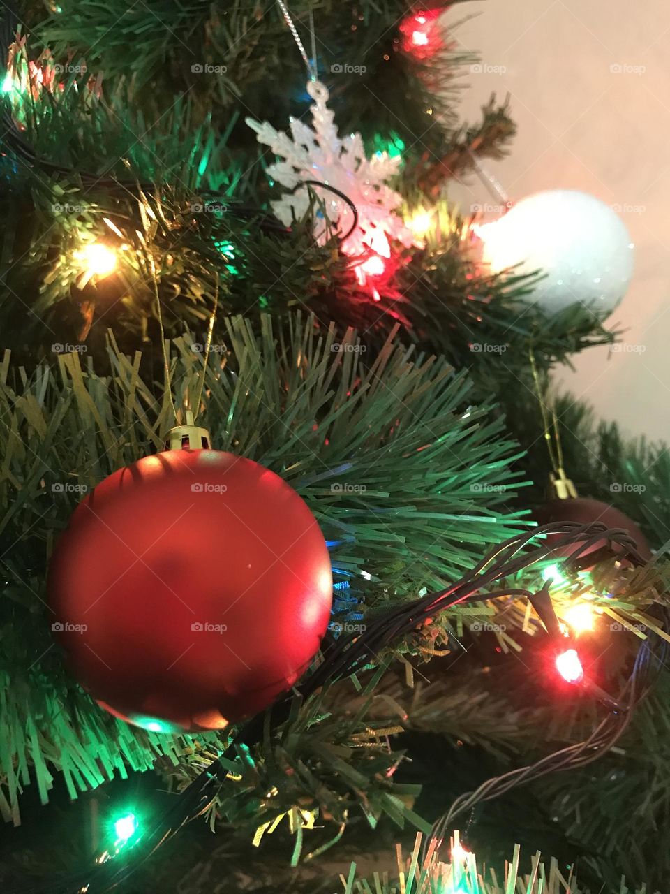 Christmas tree with ornaments.