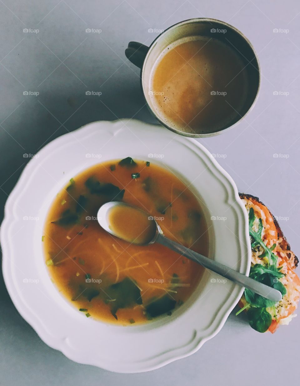 Miso soup and sandwich