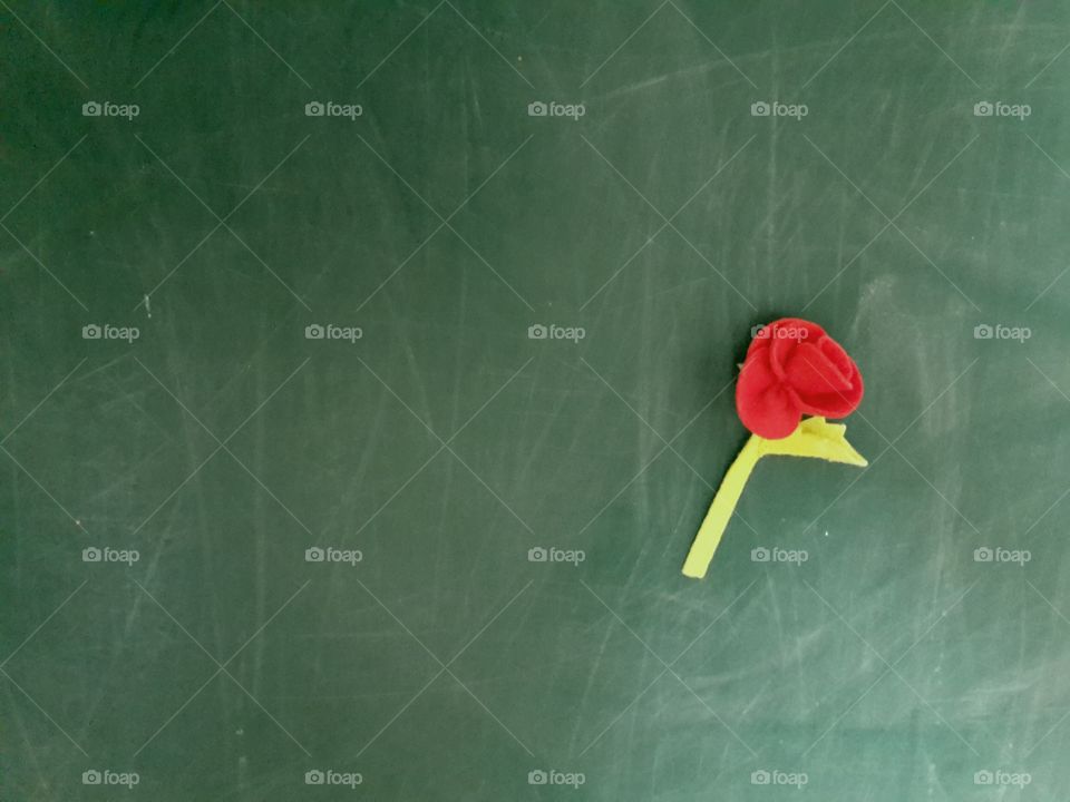 green chalkboard with red rose, made of cloth