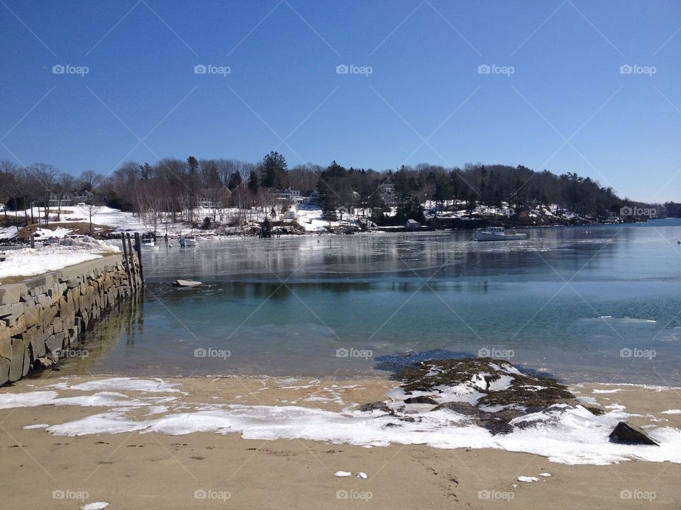 Harbor in Winter . Late March in Rockport, Maine.