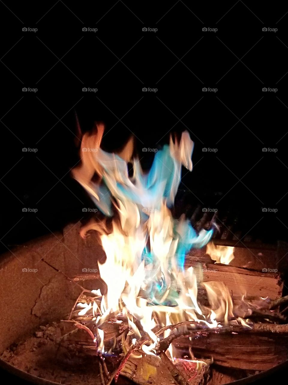 blue flames campfire