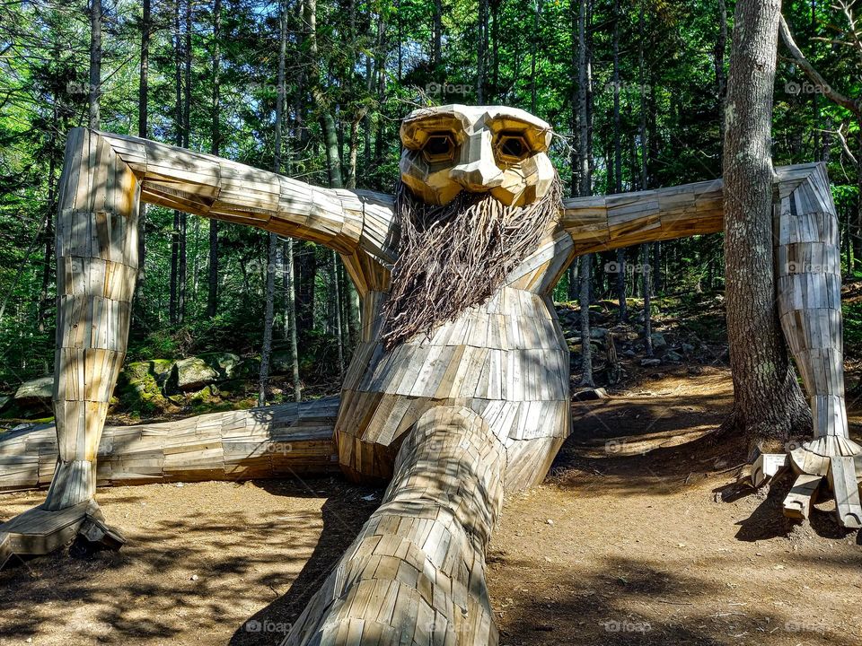 Troll in the Forest!  Art installation at the Coastal Maine Botanical Gardens.