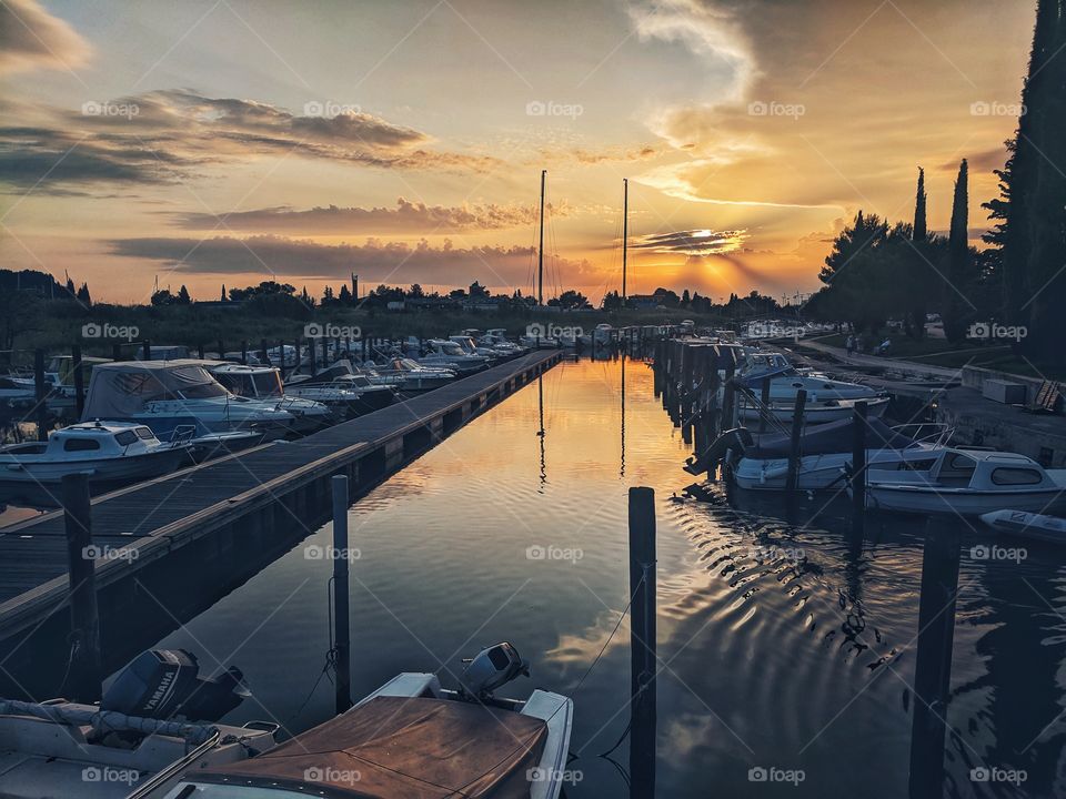 Sunset at the port of Lucia.