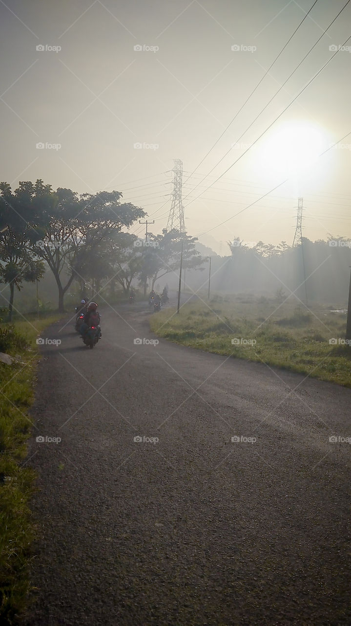 The sunlight shining on the streets in the village of Citapen, Indonesia