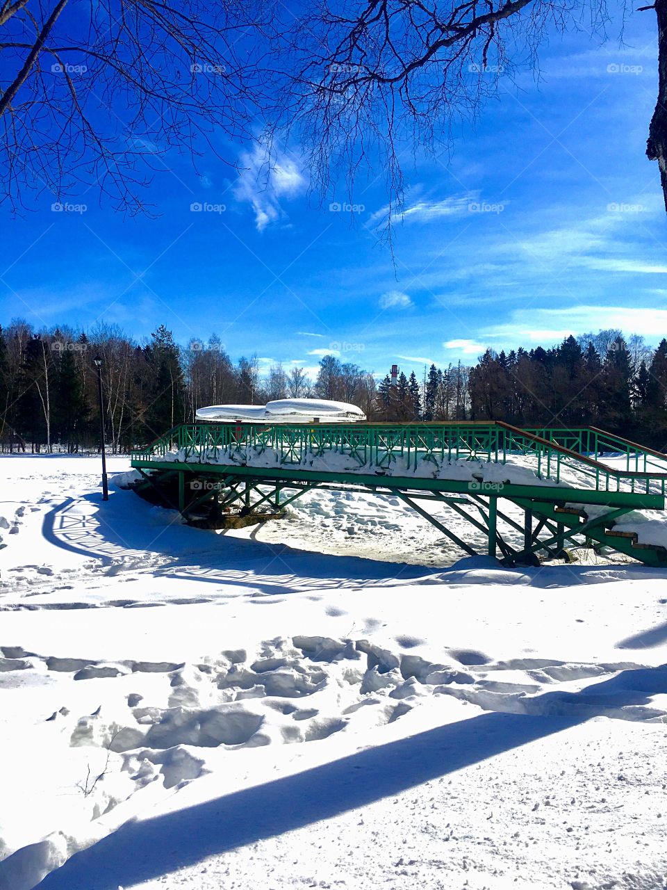 bridge over a frozen stream