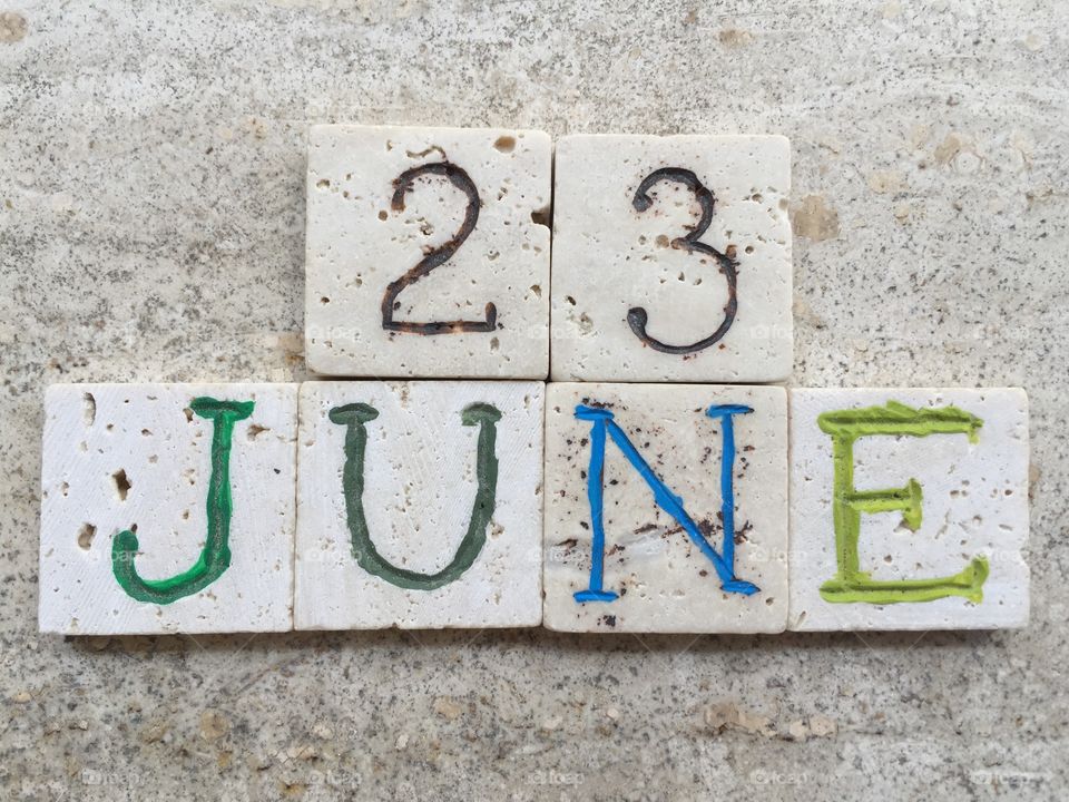 23rd June, calendar date . Composition with carved travertine pieces of 23rd June, calendar date