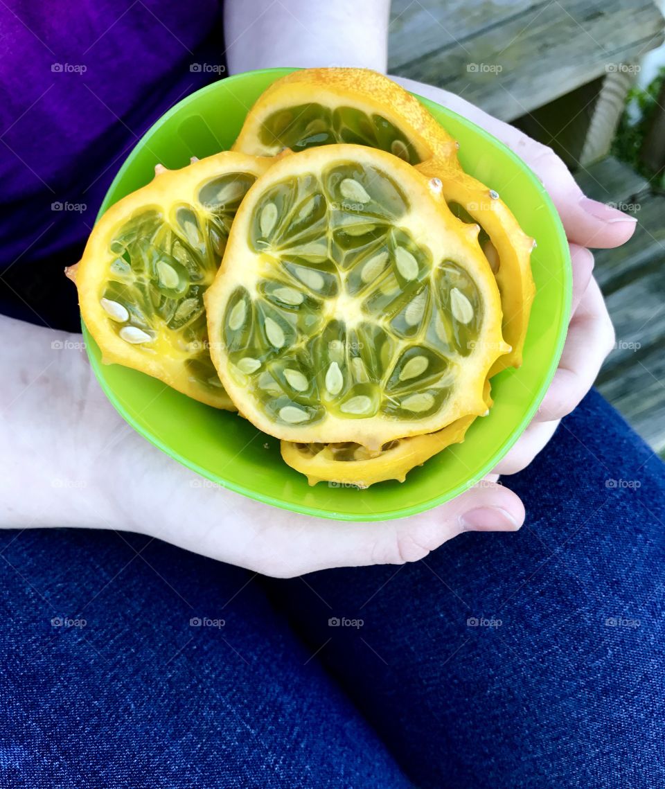 Close-Up Bowl of Fruit Slices