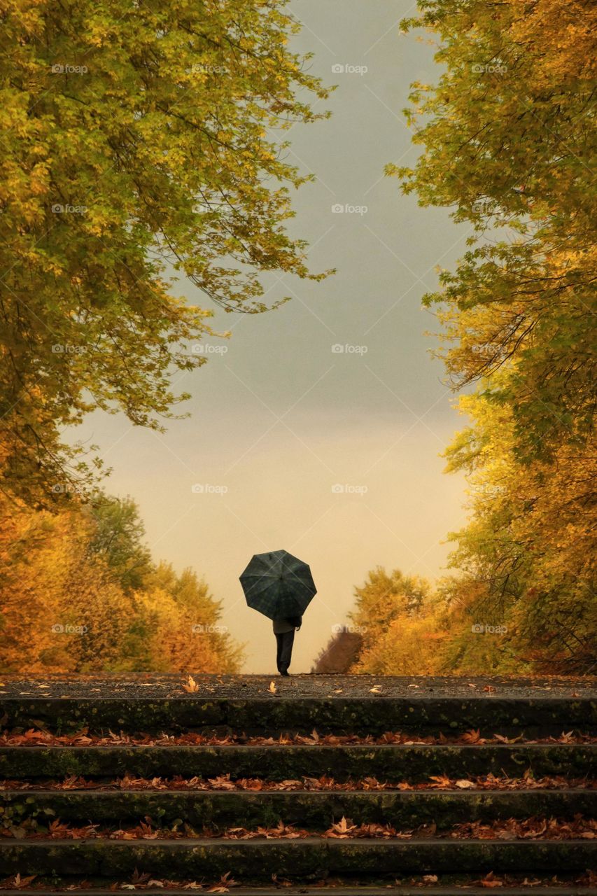 Man with umbrella in autumn