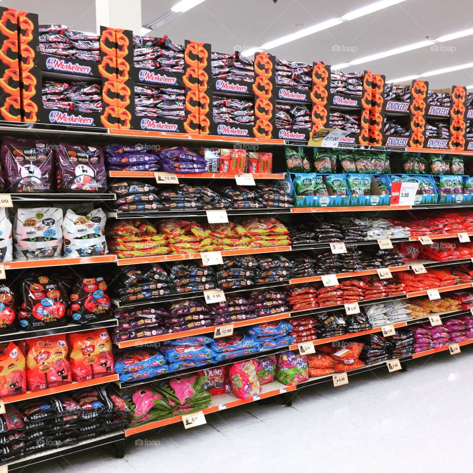 Candy Aisle. Halloween Candy already on the shelves in August.