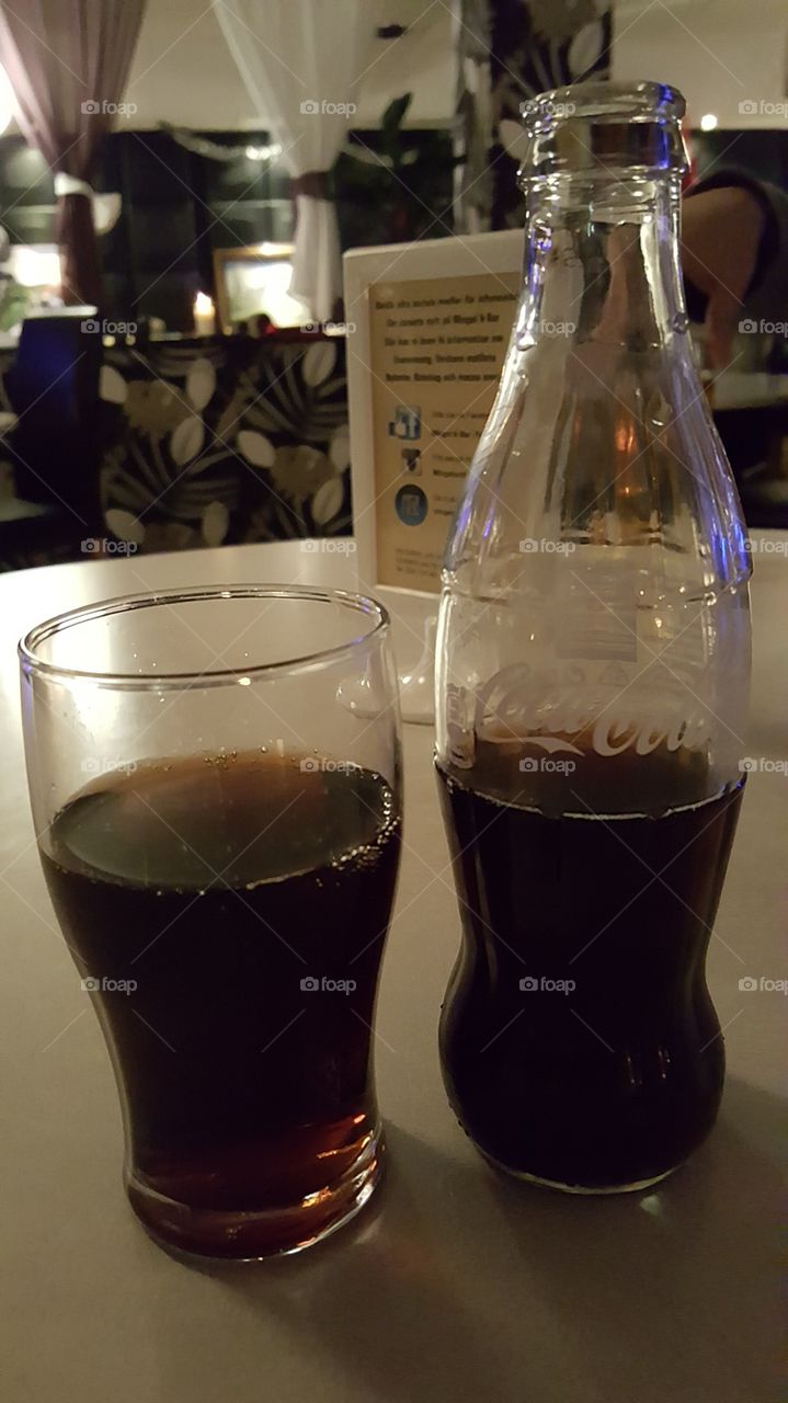 Coca-Cola glass and bottle