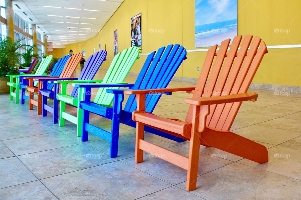 Myrtle Beach airport chairs in hallway 