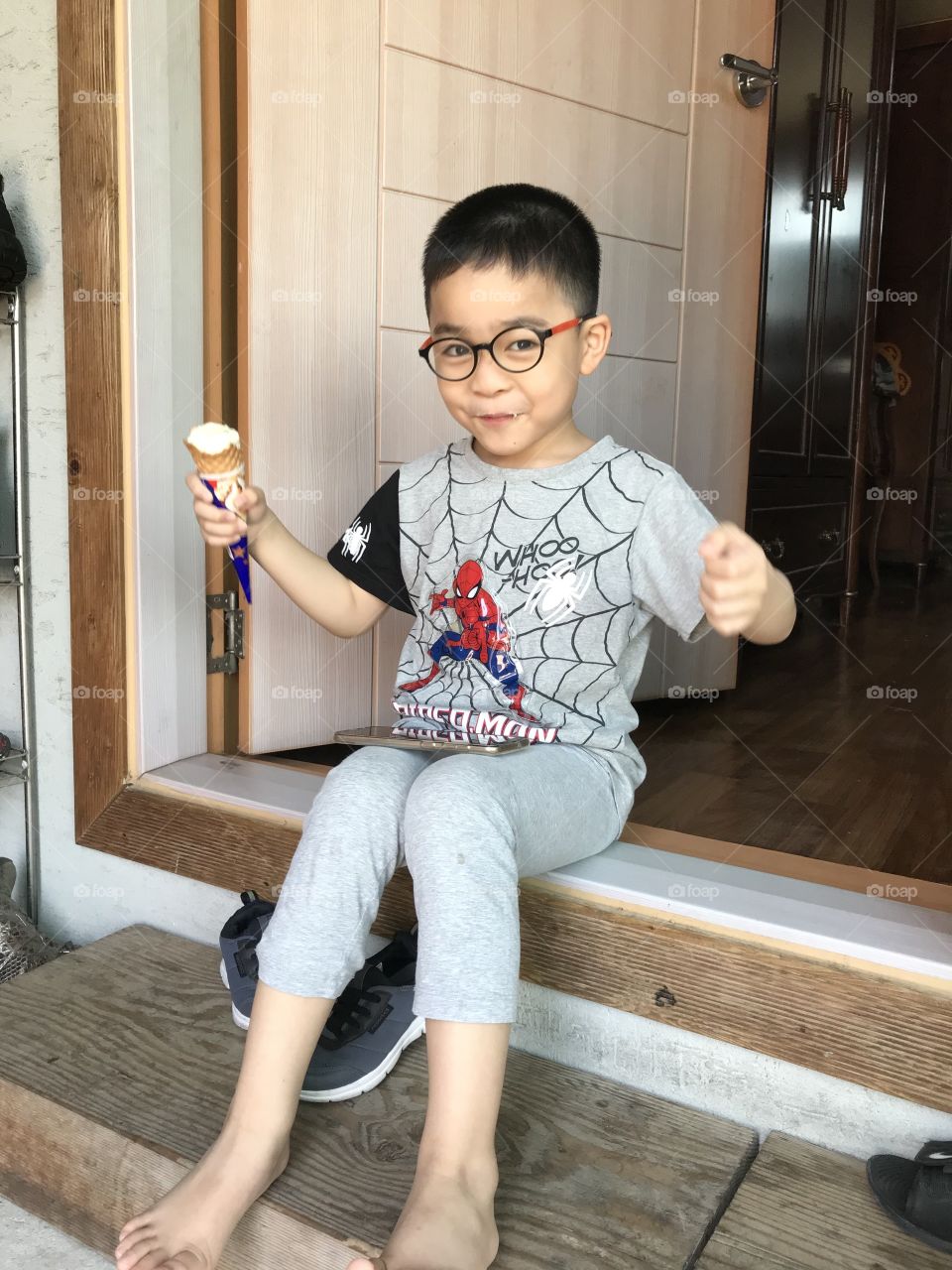 Showing his big muscles to show how strong he is . He loves to look good in every pictures.