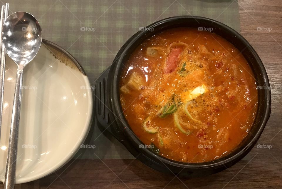 Kimchi soup in hot pot 