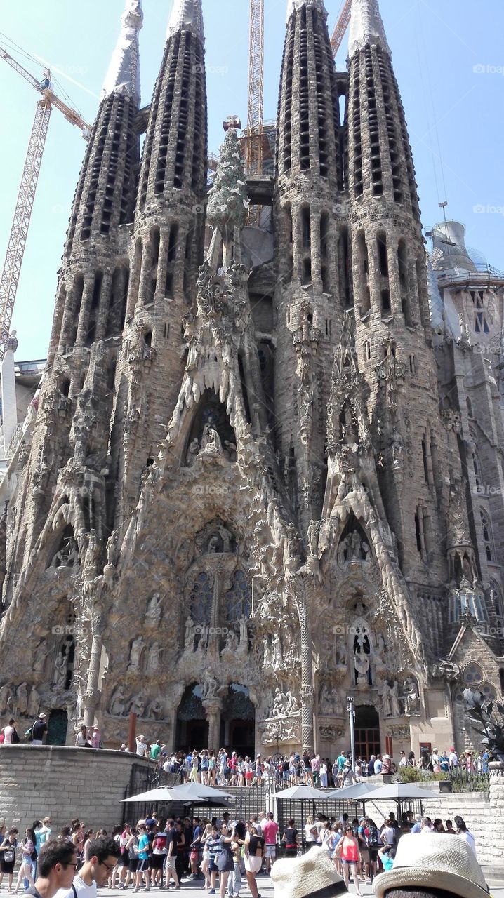 The crowd in front of the basilica Sagrada Familia, Barcelona