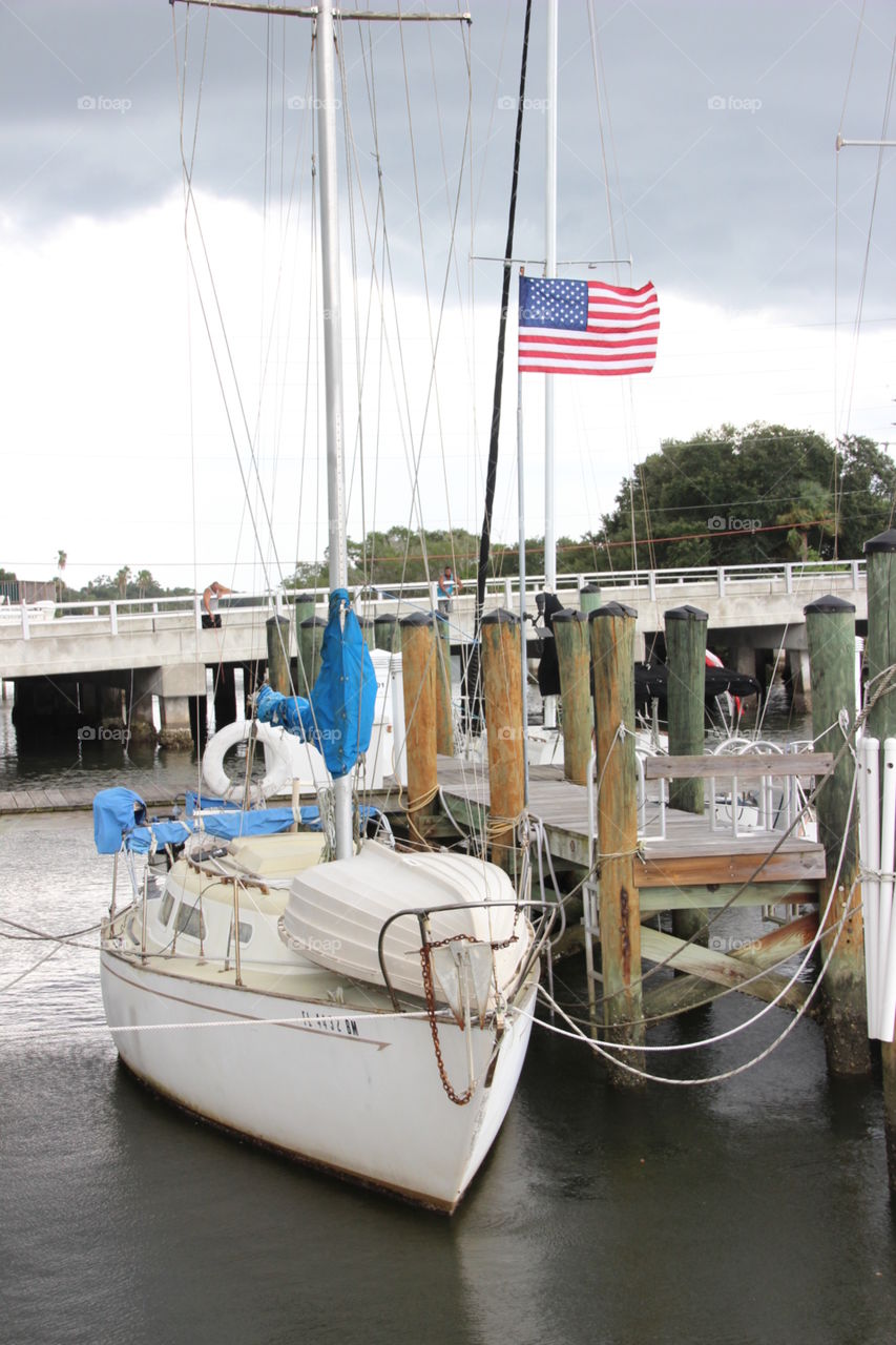 Sailboat docked at the marina