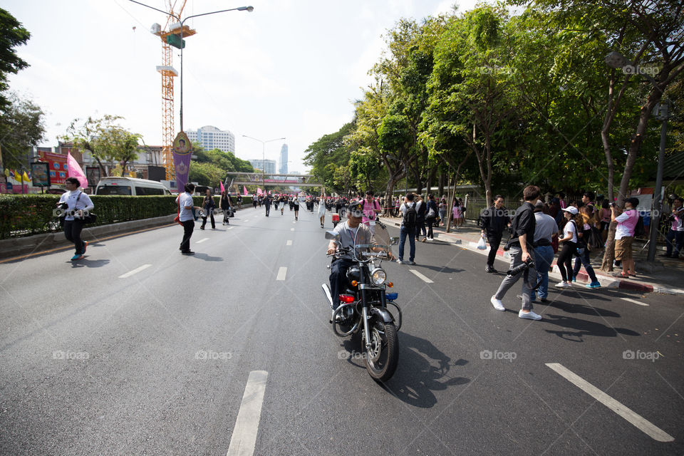 Motorcycle in front of the parade