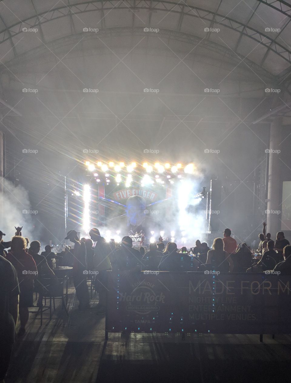 Bright lights at concert with Five Finger Death Punch at the state fairgrounds, Tampa, FL Aug 11, 2018.