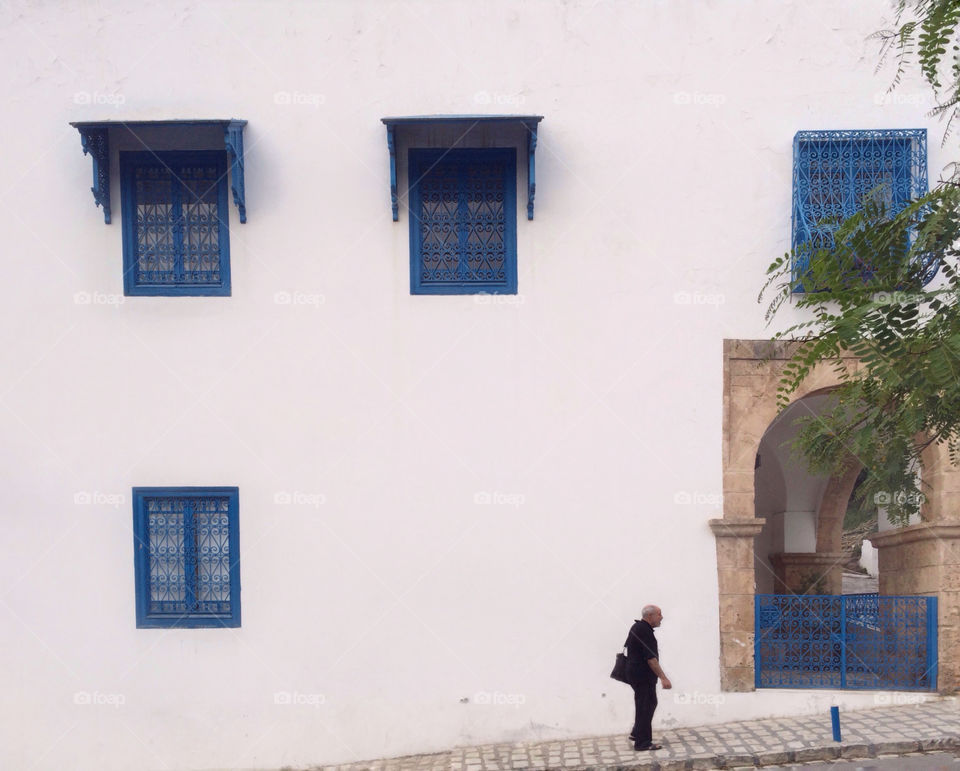 windows from sidibousaid tunis. blue windows in a white wall in sidi bou said Tunisia 