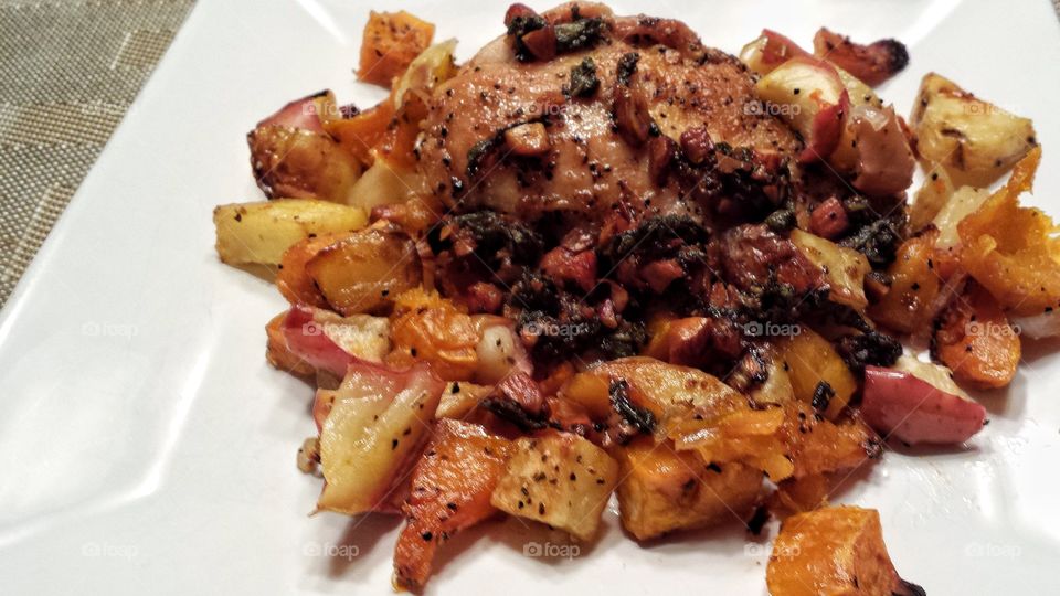 Close-up of chicken hash served on plate