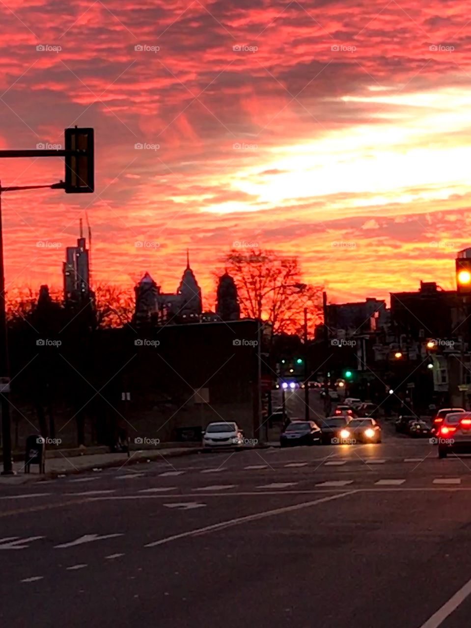 Philadelphia Morning Fiery Skyline