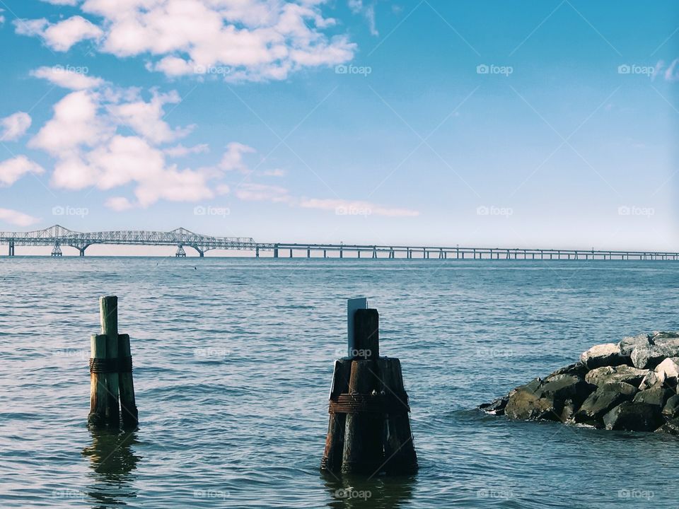 Chesapeake Bay bridge sitting along the blue sky