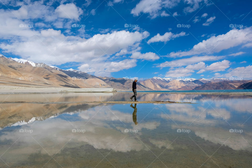 Reflecting on Pangong Lake' beauty