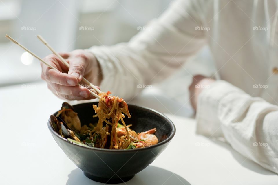 close-up of a plate with Asian cuisine