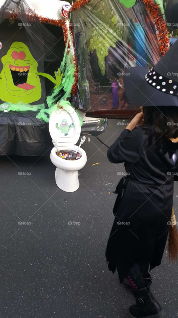 Halloween, trick or treat, toilet, witch, children, fun, candy